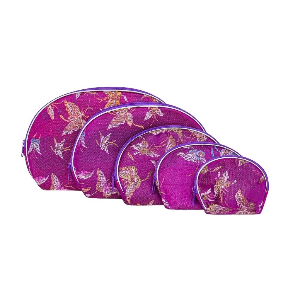 5-Piece Brocade Gift/Makeup & Travel/Pouch Set – Purple Butterfly Design (NWT)